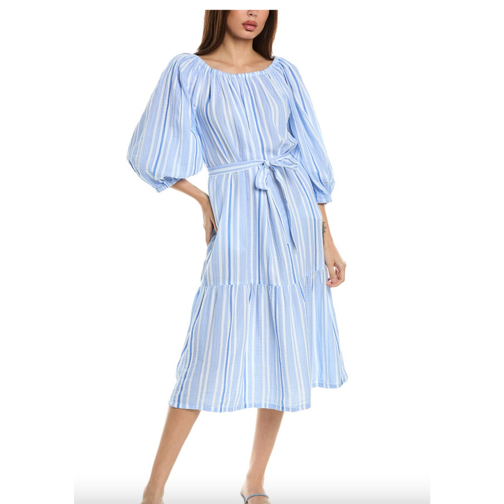 Tommy Bahama Island Gauze Villa Solstice Tie-Waist Midi Tier Dress | L, Blue NWT - Picture 2 of 5